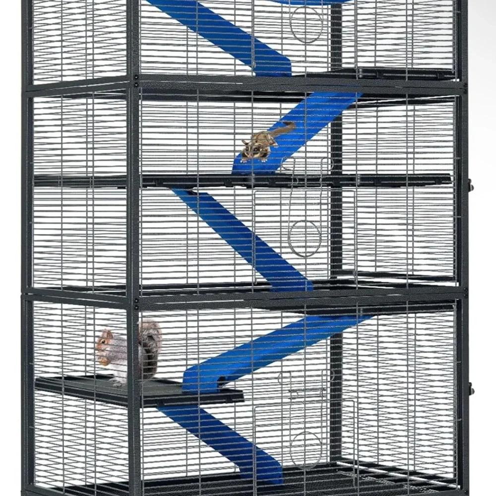 Multi-Level Small Pet Cage with Blue Ramps
